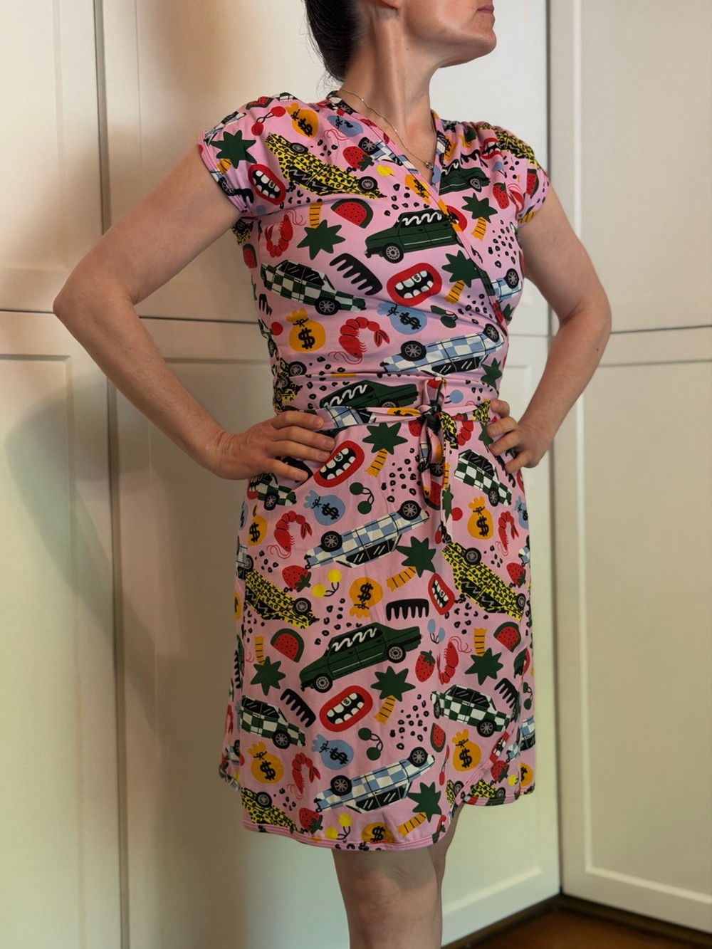 ✨NWT Nooworks Wrap Dress ‘Roll Out’ Print Size Small (fits medium and large too)